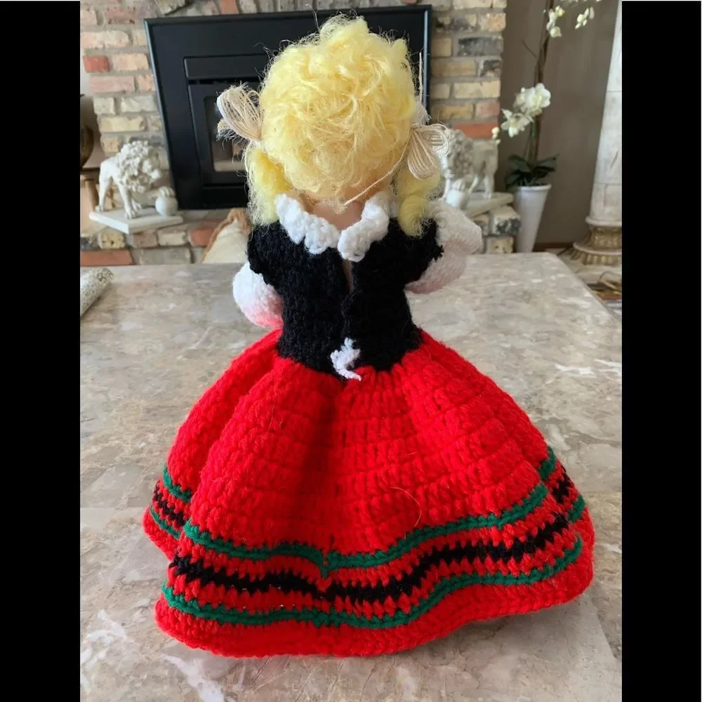 Vintage doll with hand knitted clothes, adorable, rare find, size 13 in
